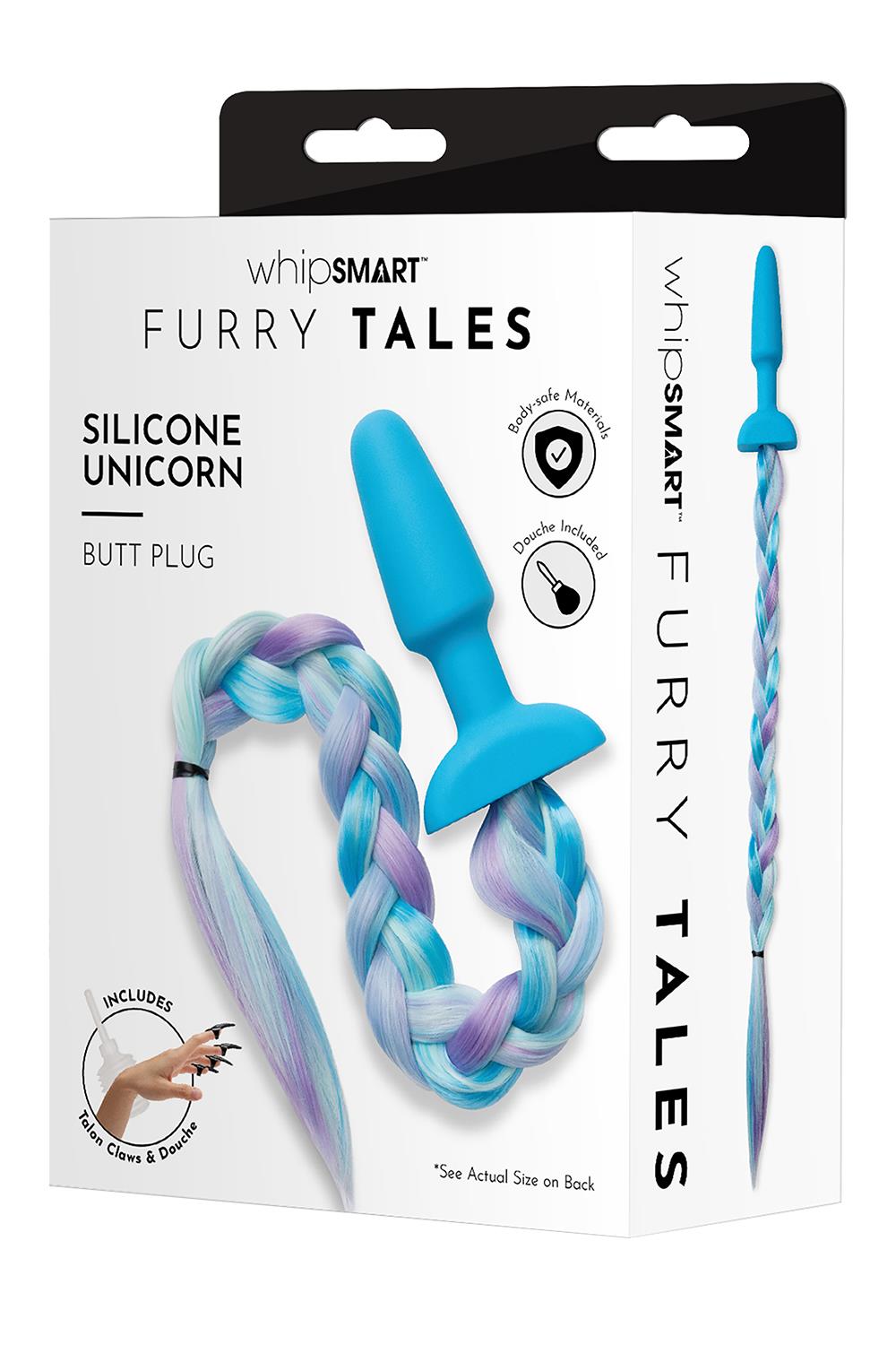 A blue butt plug with a tail
