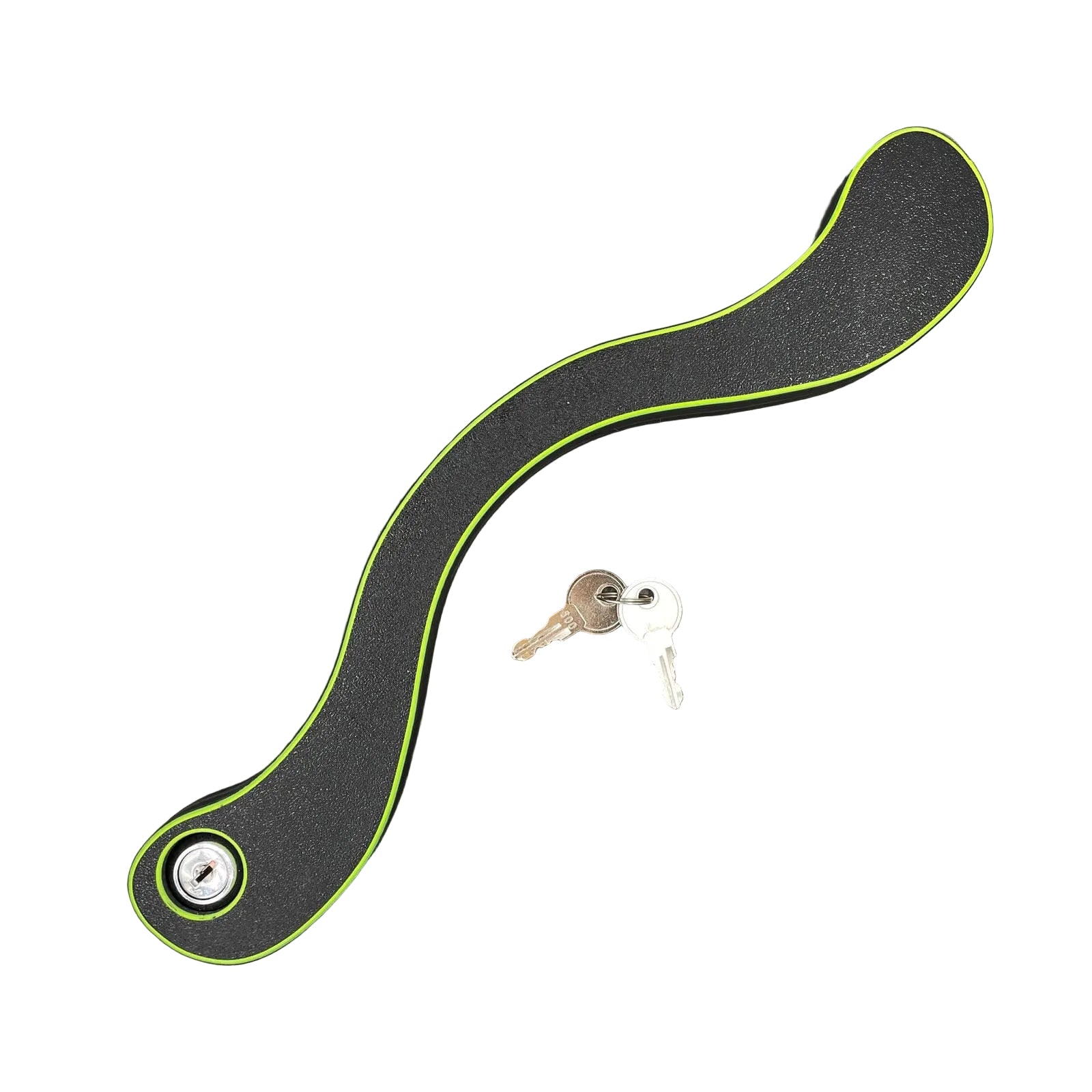 Een BDSM humbler met slot in het zwart met UV-gele accenten