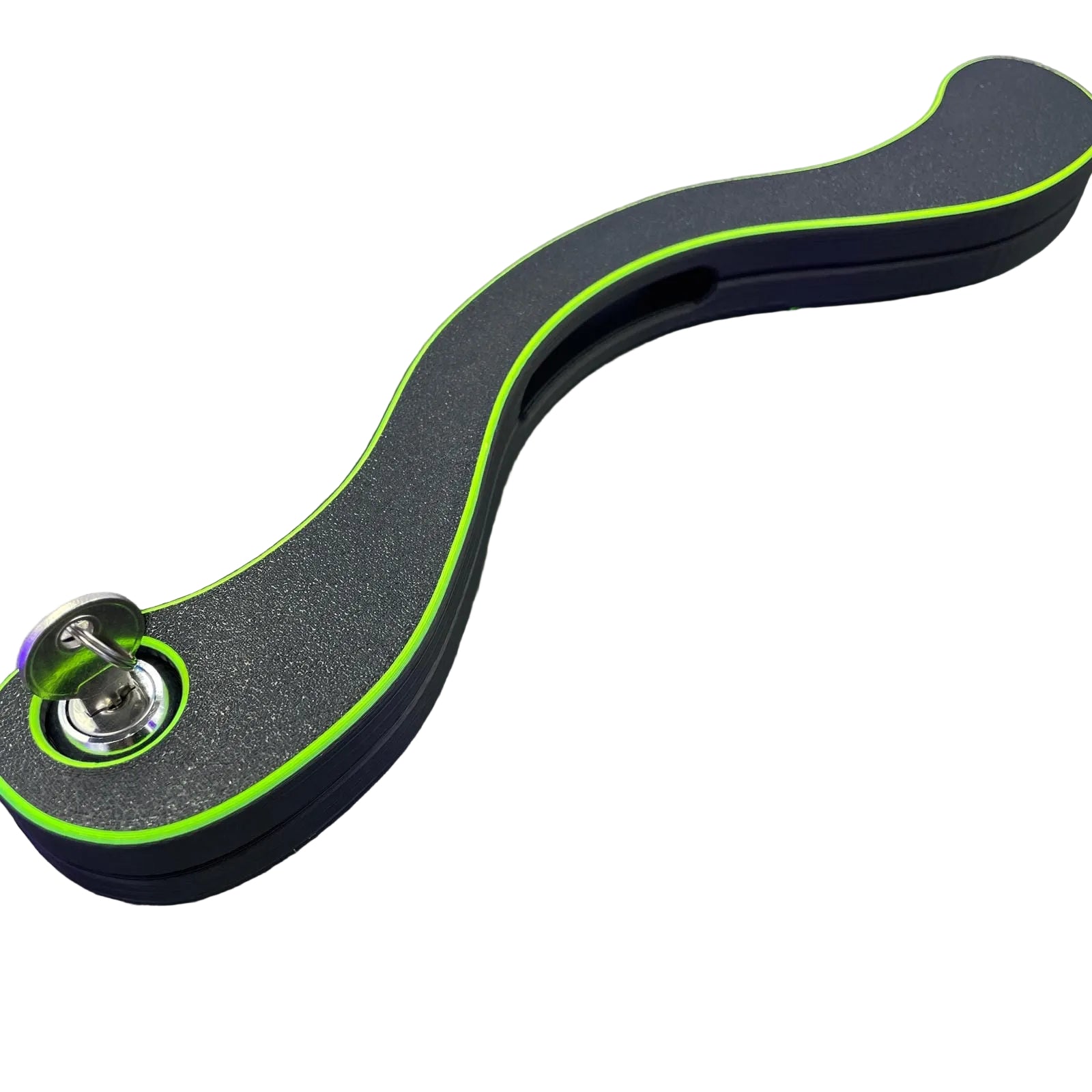 Een BDSM humbler met slot in het zwart met UV-gele accenten