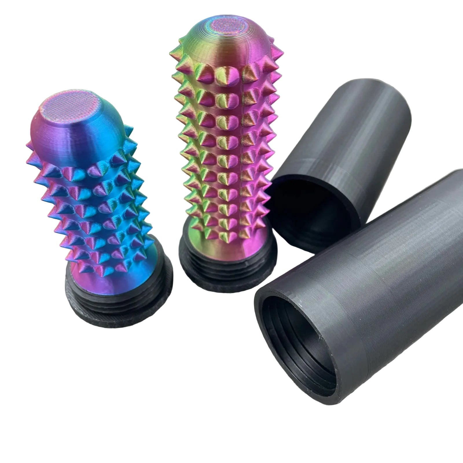 Een regenboog kleurige stimming-tool met beschermkap voor autisme en overprikkeling