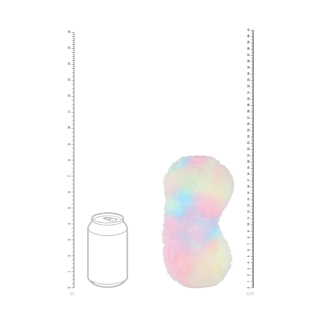 A fluffy blindfold with rainbow colours