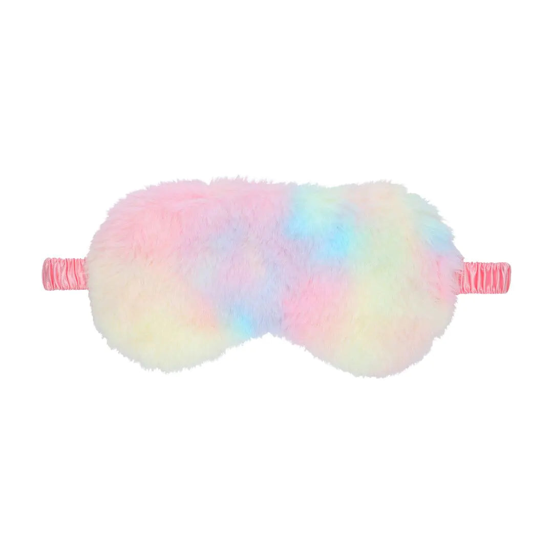 A fluffy blindfold with rainbow colours
