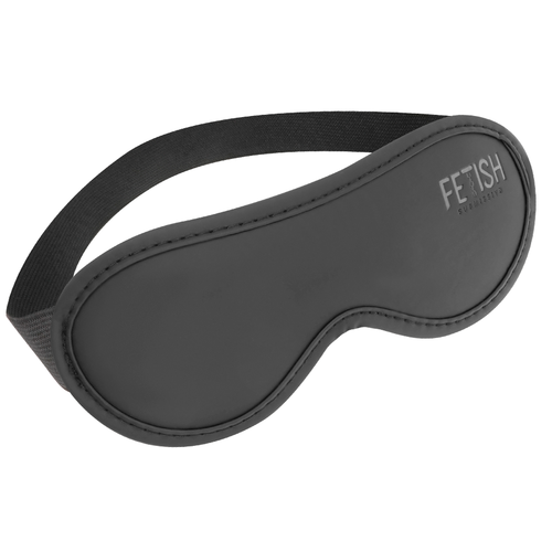 A BDSM blindfold made of vegan leather in black