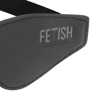 A BDSM blindfold made of vegan leather in black